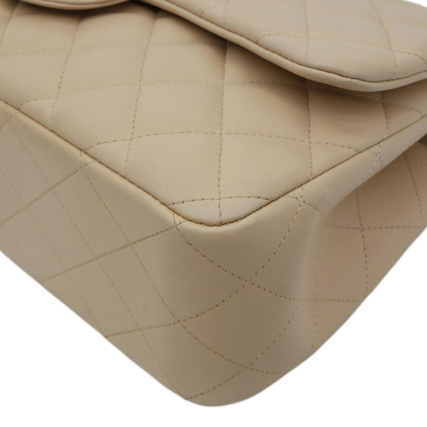 CHANEL Jumbo Classic Double Flap Quilted Lambskin Leather Shoulder Bag Beige