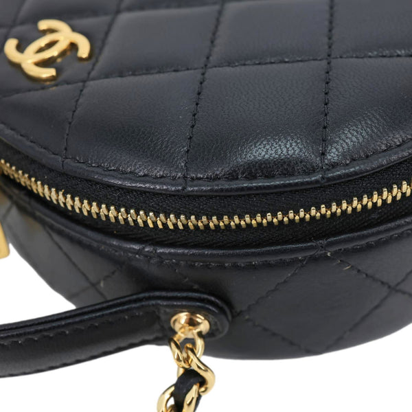 CHANEL Chic Riviera Quilted Lambskin Leather Top Handle Crossbody Vanity Case Black