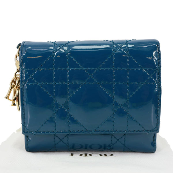 CHRISTIAN DIOR Lady Dior Lotus Cannage Patent Leather Wallet Blue