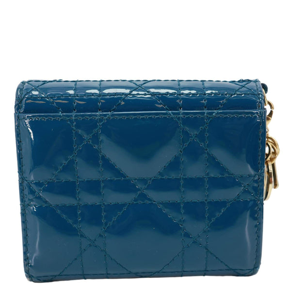 CHRISTIAN DIOR Lady Dior Lotus Cannage Patent Leather Wallet Blue