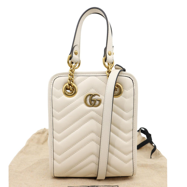 GUCCI GG Marmont Mini Matelasse Leather Tote Shoulder Bag White 696123