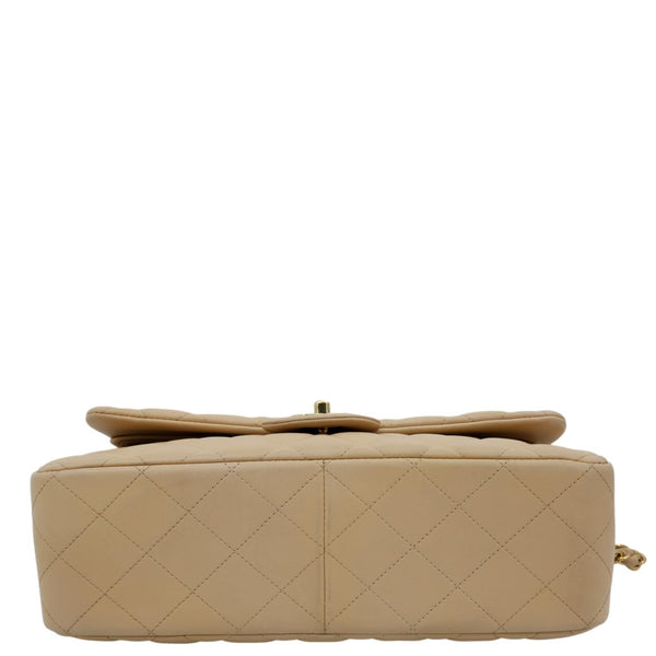 CHANEL Jumbo Classic Double Flap Quilted Lambskin Leather Shoulder Bag Beige