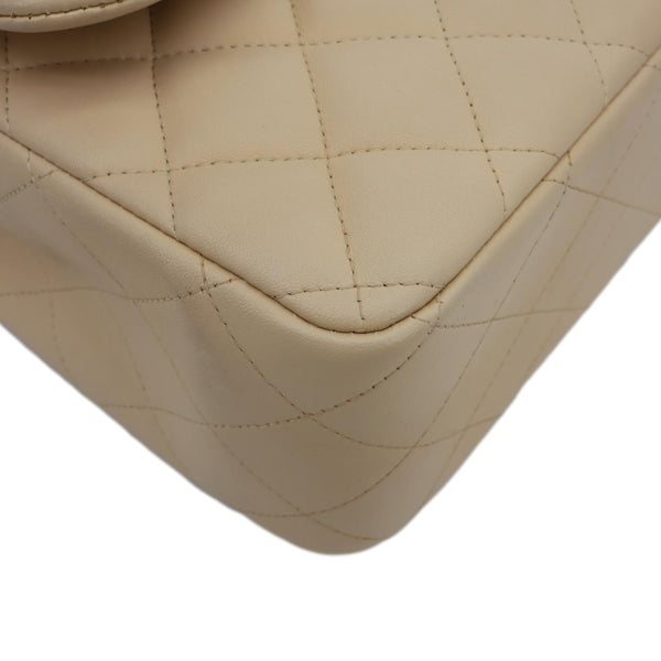 CHANEL Jumbo Classic Double Flap Quilted Lambskin Leather Shoulder Bag Beige