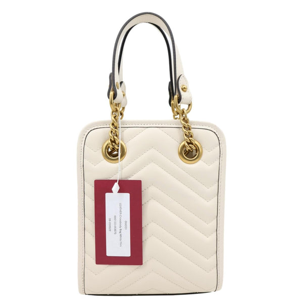GUCCI GG Marmont Mini Matelasse Leather Tote Shoulder Bag White 696123