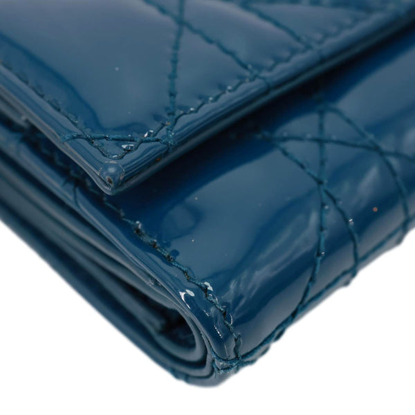 CHRISTIAN DIOR Lady Dior Lotus Cannage Patent Leather Wallet Blue