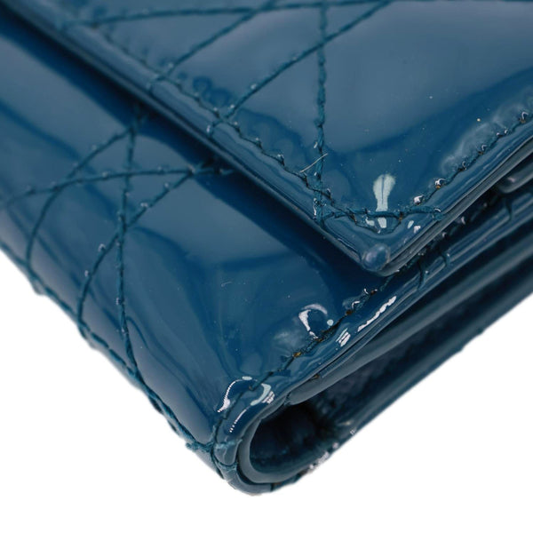 CHRISTIAN DIOR Lady Dior Lotus Cannage Patent Leather Wallet Blue