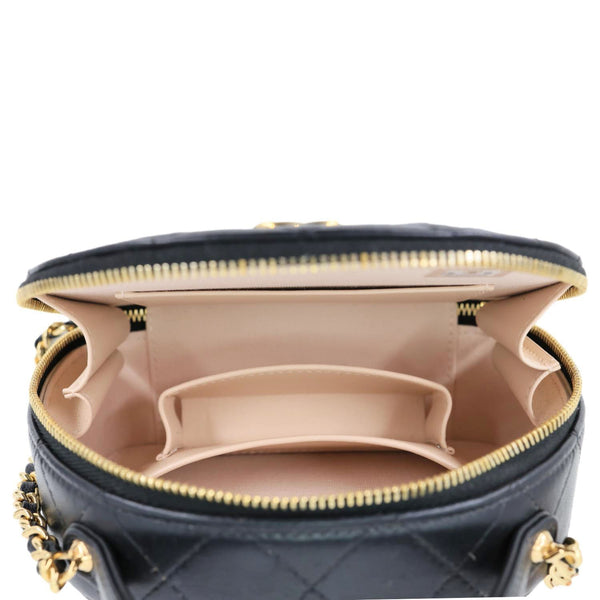 CHANEL Chic Riviera Quilted Lambskin Leather Top Handle Crossbody Vanity Case Black