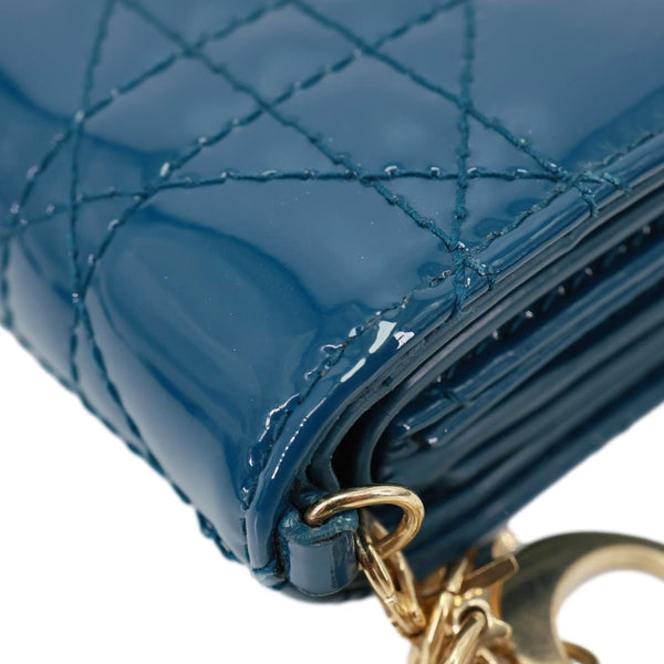 CHRISTIAN DIOR Lady Dior Lotus Cannage Patent Leather Wallet Blue