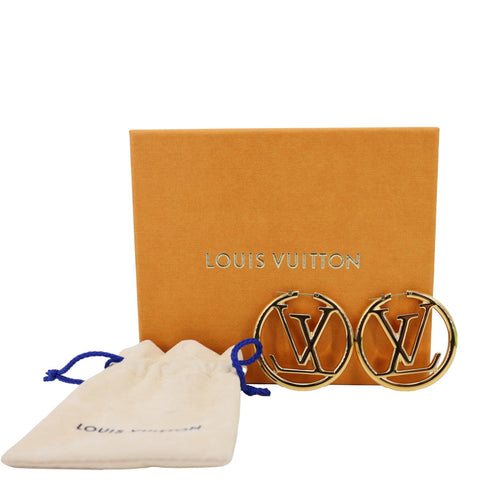 LOUIS VUITTON Louise Hoop Metal LV Circle Earrings Gold