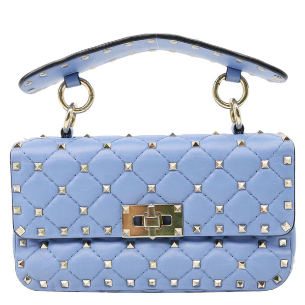 VALENTINO Rockstud Spike Small Quilted Leather Shoulder Bag Light Blue