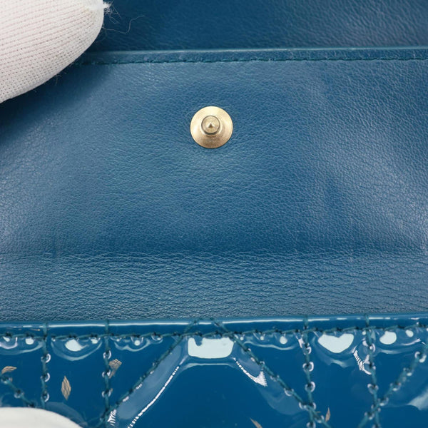 CHRISTIAN DIOR Lady Dior Lotus Cannage Patent Leather Wallet Blue