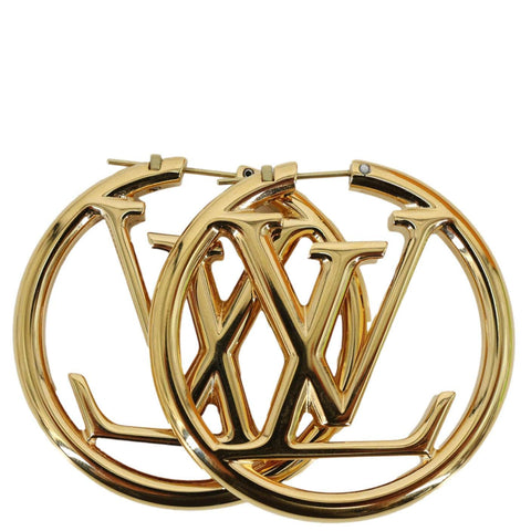 LOUIS VUITTON Louise Hoop Metal LV Circle Earrings Gold