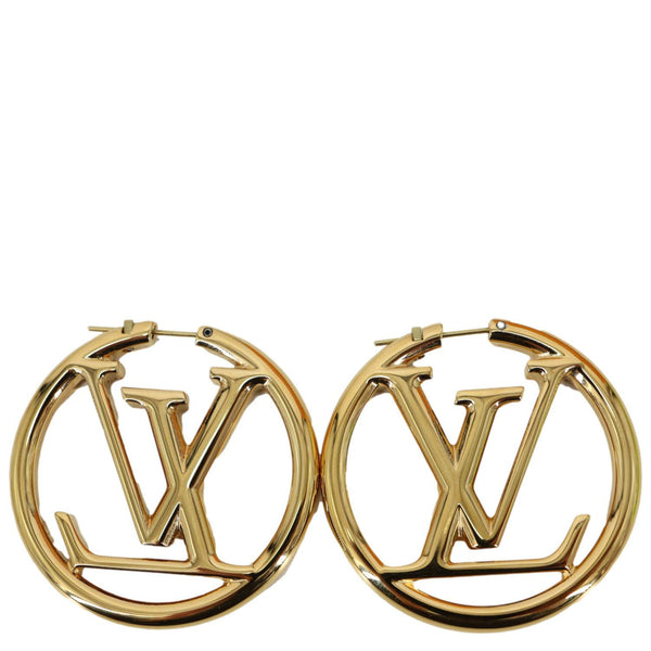 LOUIS VUITTON Louise Hoop Metal LV Circle Earrings Gold
