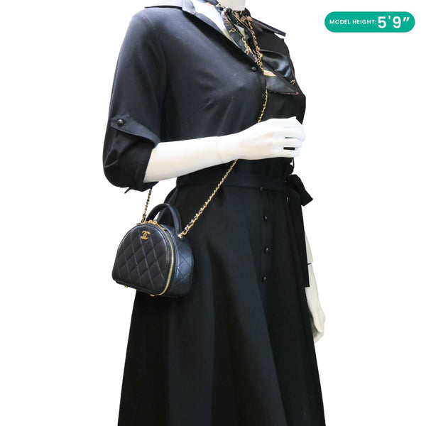 CHANEL Chic Riviera Quilted Lambskin Leather Top Handle Crossbody Vanity Case Black