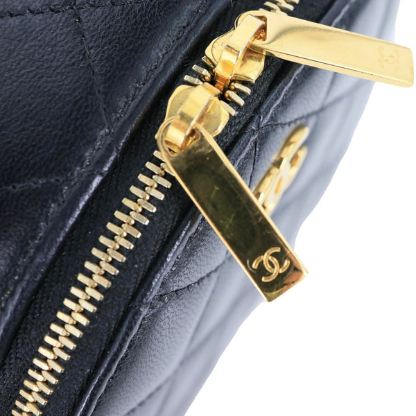 CHANEL Chic Riviera Quilted Lambskin Leather Top Handle Crossbody Vanity Case Black
