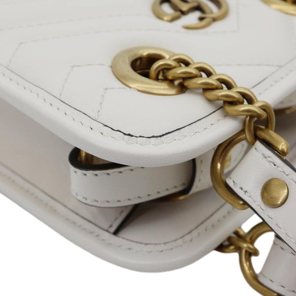 GUCCI GG Marmont Mini Matelasse Leather Tote Shoulder Bag White 696123