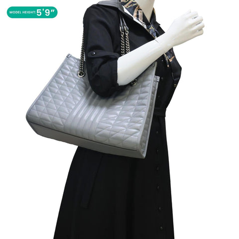 GUCCI GG Marmont Aria Medium Matelasse Leather Tote Shoulder Bag Grey 675796