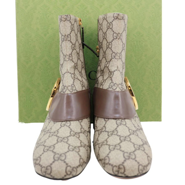 Gucci GG Supreme Leather Trim Embellishment Boots Beige Size 38