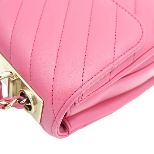 CHANEL Trendy CC Small Chevron Leather Top Handle Shoulder Bag Pink