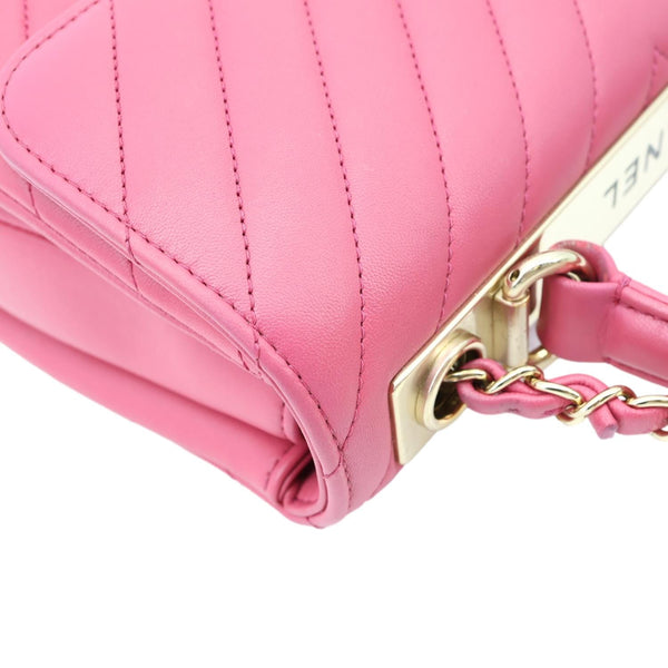 CHANEL Trendy CC Small Chevron Leather Top Handle Shoulder Bag Pink
