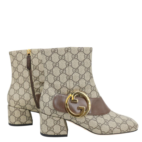 Gucci GG Supreme Leather Trim Embellishment Boots Beige Size 38