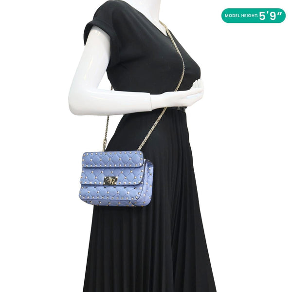 VALENTINO Rockstud Spike Small Quilted Leather Shoulder Bag Light Blue