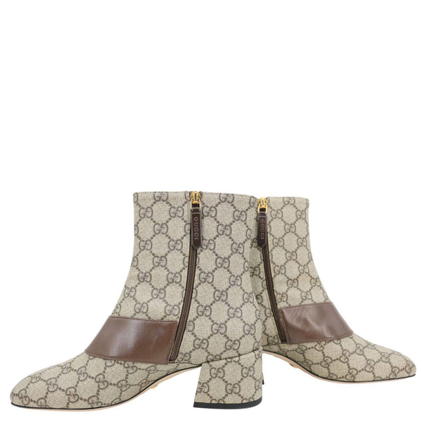 Gucci GG Supreme Leather Trim Embellishment Boots Beige Size 38