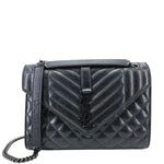 YVES SAINT LAURENT Envelope Flap Mixed Matelasse Grain De Poudre Chain Shoulder Bag Black
