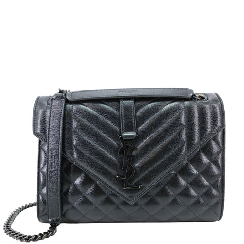 YVES SAINT LAURENT Envelope Flap Mixed Matelasse Grain De Poudre Chain Shoulder Bag Black
