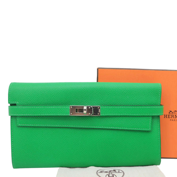 HERMES Kelly Epsom Leather Wallet Green