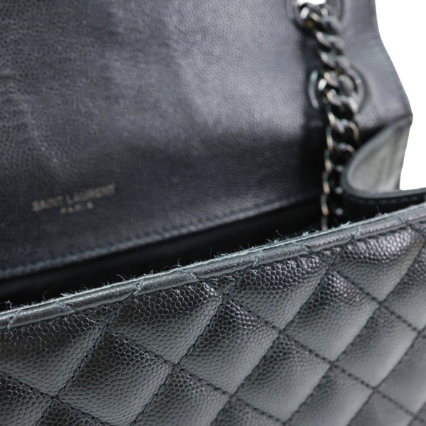 YVES SAINT LAURENT Envelope Flap Mixed Matelasse Grain De Poudre Chain Shoulder Bag Black