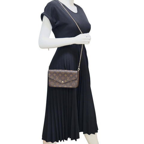 LOUIS VUITTON Felicie Pochette Monogram Canvas Crossbody Bag Brown