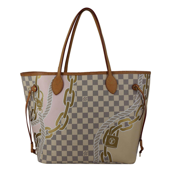 LOUIS VUITTON Neverfull Nautical MM Damier Azur Tote Shoulder Bag White