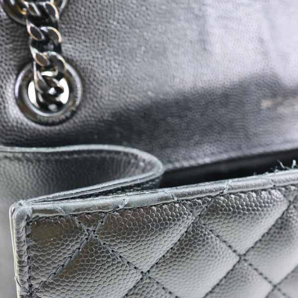 YVES SAINT LAURENT Envelope Flap Mixed Matelasse Grain De Poudre Chain Shoulder Bag Black
