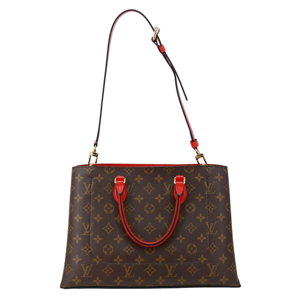 LOUIS VUITTON Flower Monogram Canvas Tote Shoulder Bag Coquelicot
