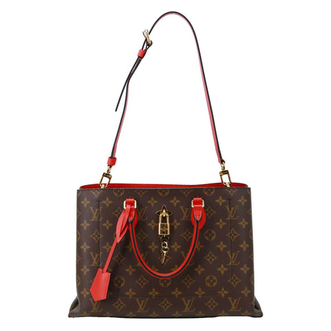 LOUIS VUITTON Flower Monogram Canvas Tote Shoulder Bag Coquelicot