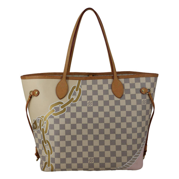 LOUIS VUITTON Neverfull Nautical MM Damier Azur Tote Shoulder Bag White