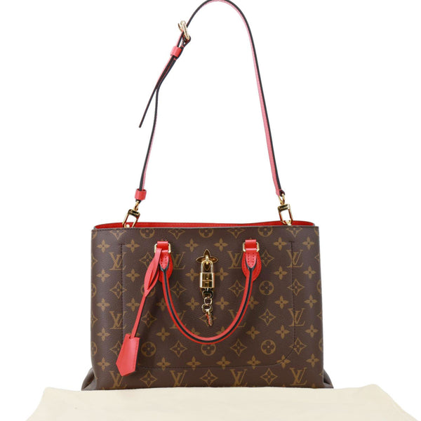 LOUIS VUITTON Flower Monogram Canvas Tote Shoulder Bag Coquelicot