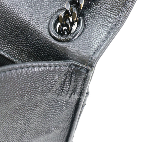 YVES SAINT LAURENT Envelope Flap Mixed Matelasse Grain De Poudre Chain Shoulder Bag Black