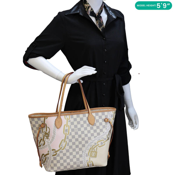 LOUIS VUITTON Neverfull Nautical MM Damier Azur Tote Shoulder Bag White