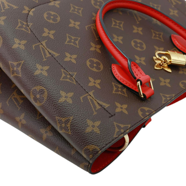LOUIS VUITTON Flower Monogram Canvas Tote Shoulder Bag Coquelicot