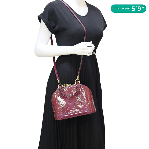 LOUIS VUITTON Alma BB Monogram Vernis Satchel Bag Red