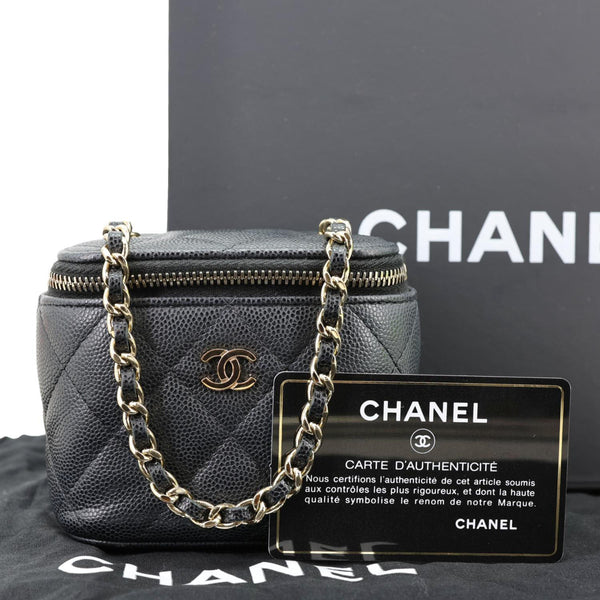 CHANEL Vanity Case Mini Quilted Caviar Leather Chain Crossbody Bag Black