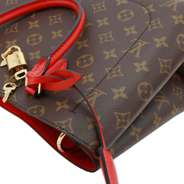LOUIS VUITTON Flower Monogram Canvas Tote Shoulder Bag Coquelicot
