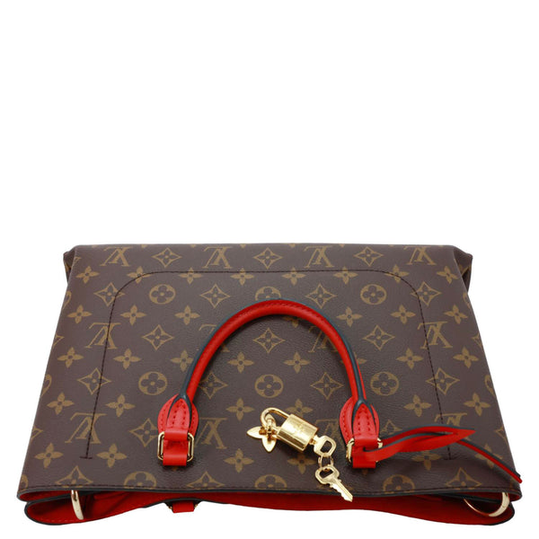 LOUIS VUITTON Flower Monogram Canvas Tote Shoulder Bag Coquelicot