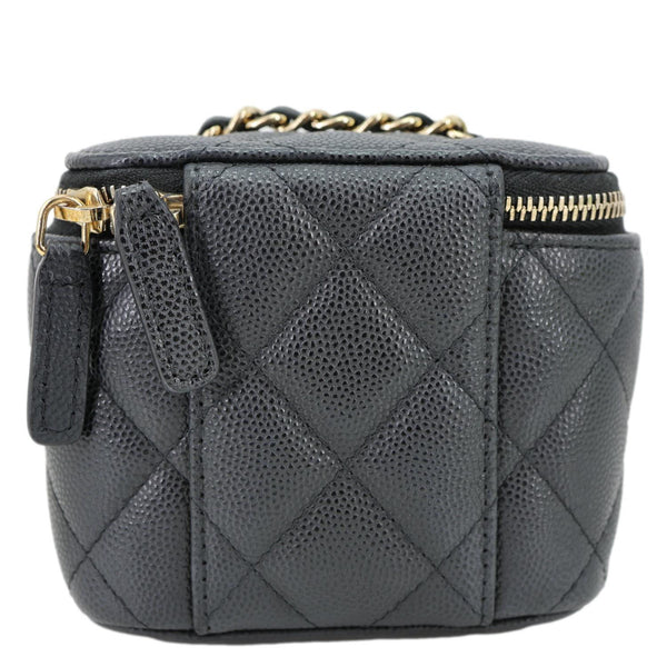 CHANEL Vanity Case Mini Quilted Caviar Leather Chain Crossbody Bag Black