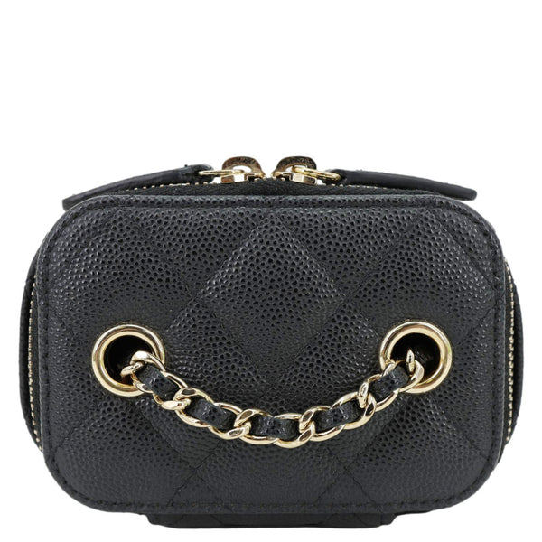 CHANEL Vanity Case Mini Quilted Caviar Leather Chain Crossbody Bag Black