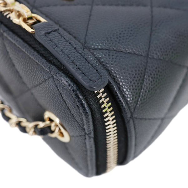 CHANEL Vanity Case Mini Quilted Caviar Leather Chain Crossbody Bag Black