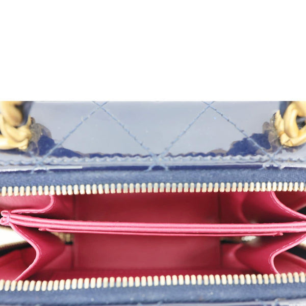 CHANEL Woven Chain Vanity Case Mini Patent Leather Top Handle Shoulder Bag Blue