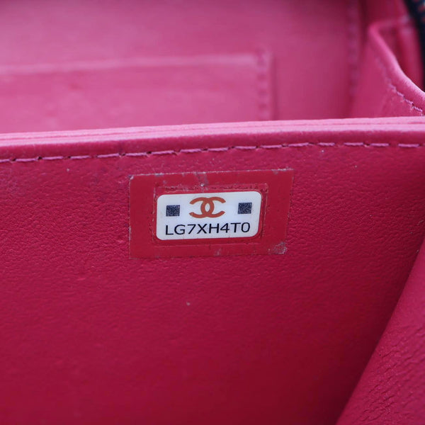 CHANEL Woven Chain Vanity Case Mini Patent Leather Top Handle Shoulder Bag Blue